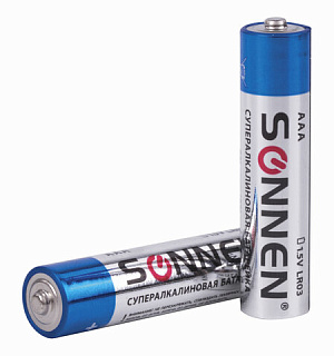 Батарейки КОМПЛЕКТ 2 шт., SONNEN Super Alkaline, AAA (LR03, 24А), алкалиновые, мизинчиковые, блистер, 451095