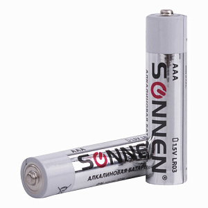 Батарейки КОМПЛЕКТ 10 шт, SONNEN Alkaline, AAA (LR03, 24А), алкалиновые, мизинчиковые, в коробке, 451089