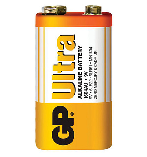 Батарейка GP Ultra, Крона (6LR61, 6LF22, 1604A), алкалиновая, 1 шт., в блистере, 1604AU-5CR1