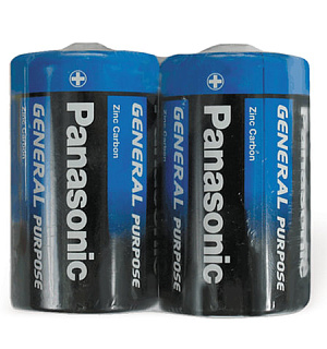 Батарейки КОМПЛЕКТ 2шт., PANASONIC D R20 (373), солевые, в пленке, 1.5 В