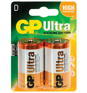 Батарейки GP Ultra, D (LR20, 13А), алкалиновые, КОМПЛЕКТ 2 шт., блистер, 13AU-CR2