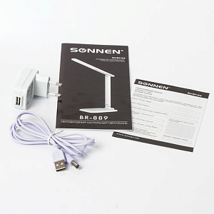 Светильник настольный SONNEN BR-889, на подставке, светодиодный, 8 Вт, белый, 236662