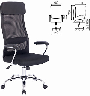 Кресло офисное BRABIX "Flight EX-540", хром, ткань TW, сетка, черное, 532515