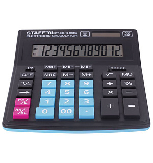 Калькулятор настольный STAFF PLUS STF-333-BKBU ( 200x154 мм) 12 разрядов, ЧЕРНО-СИНИЙ, 250461