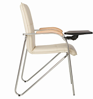 Кресло для приемных и переговорных "Samba T plast" со столиком, хромированный каркас, кожзам бежевый