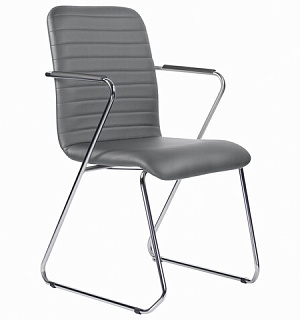 Кресло для приемных и переговорных BRABIX "Visit CF-101", хром, экокожа, темно-серое, 532561