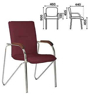 Кресло для приемных и переговорных "Samba" (дерево 1.023), хромированный каркас, кожзам бордовый V-25