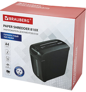 Уничтожитель (шредер) BRAUBERG 810X, 4 уровень секретности, фрагменты 4х37 мм, 8 листов, 10 л, 532148