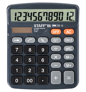 Калькулятор настольный STAFF PLUS DC-111S, КОМПАКТНЫЙ (150x120 мм), 12 разрядов, двойное питание, + БАТАРЕЙКА АА, 250428
