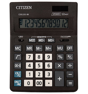 Калькулятор настольный CITIZEN BUSINESS LINE CDB1201BK (205x155 мм), 12 разрядов, двойное питание