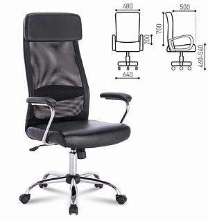 Кресло офисное BRABIX "Flight EX-540", хром, экокожа, сетка, черное, 531850