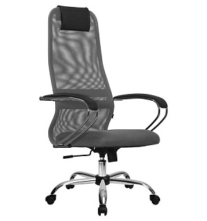 Кресло офисное МЕТТА "SU-B-8" хром, ткань-сетка, сиденье мягкое, светло-серое