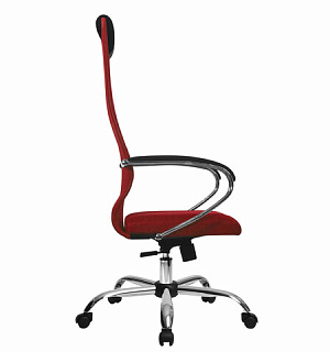 Кресло офисное МЕТТА "SU-B-8" хром, ткань-сетка, сиденье мягкое, красное