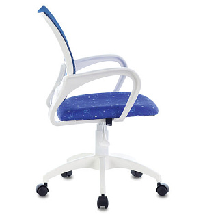 Кресло BRABIX "Fly MG-396W", с подлокотниками, пластик белый, сетка, темно-синее с рисунком "Space", 532405, MG-396W_532405