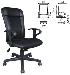 Кресло BRABIX "Optima MG-370", с подлокотниками, экокожа/ткань, черное, 531580