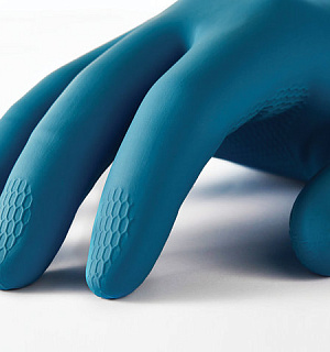Перчатки латексно-неопреновые MANIPULA "Союз", хлопчатобумажное напыление, размер 7-7,5 (S), синие/желтые, LN-F-05