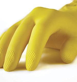 Перчатки латексные MANIPULA "Блеск", хлопчатобумажное напыление, размер 10-10,5 (XL), желтые, L-F-01