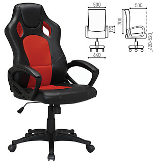 Кресло компьютерное BRABIX "Rider EX-544", экокожа черная/ткань красная, 531583