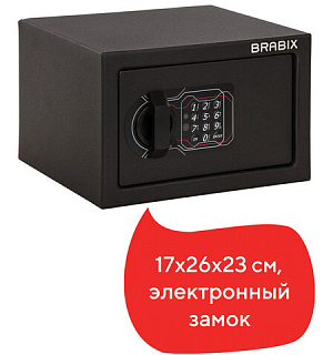 Сейф мебельный BRABIX "SF-170EL", 170х260х230 мм, электронный замок, черный, 291143, S103BR210614