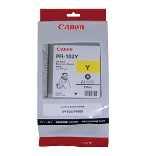 Картридж струйный CANON (PFI-102Y) iPF500/510/F600/605/610/650/655/700/710/720, желтый, оригинальный, 130 мл, 0898B001