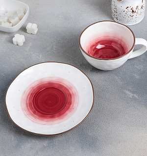 Чайная пара Доляна «Космос», чашка 250 мл, блюдце d=16 см, цвет красный
