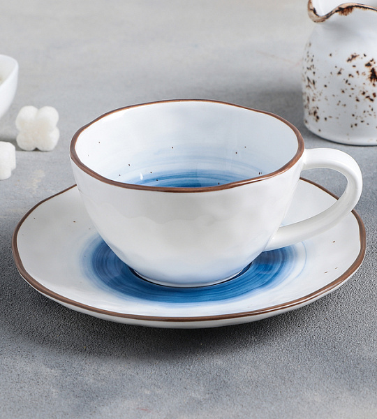 Чайная пара Доляна «Космос», чашка 250 мл, блюдце d=16 см, цвет синий