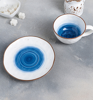 Чайная пара Доляна «Космос», чашка 250 мл, блюдце d=16 см, цвет синий