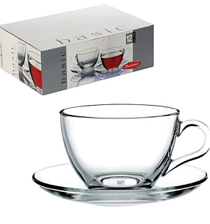 Набор чайный "Basic" на 6 персон (6 кружек 215 мл, 6 блюдец), стекло, PASABAHCE, 97948