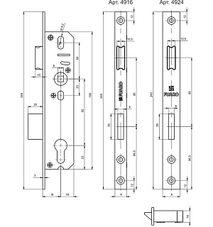Корпус узкопрофильного замка Fuaro 4916-25/92 CP, с защелкой, м/о 92 мм, цвет хром