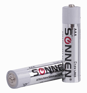 Батарейки КОМПЛЕКТ 2 шт., SONNEN Alkaline, AAA (LR03, 24А), алкалиновые, мизинчиковые, блистер, 451087