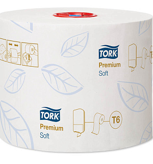 Бумага туалетная Tork "Premium"(Т6) 2-слойная, Mid-size рулон, 90м/рул, мягкая, тиснение, белая