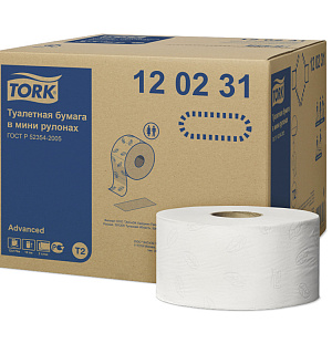 Бумага туалетная Tork "Advanced"(T2) 2-слойная, мини-рулон, 170м/рул, тиснение, белая