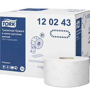 Бумага туалетная Tork "Premium"(T2) 2-слойная, мини-рулон, 170м/рул, мягкая, тиснение, белая