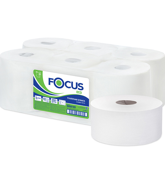 Бумага туалетная Focus Eco Jumbo, 1 слойн, 450м/рул, тиснение, белая