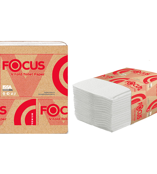 Бумага туалетная листовая Focus Premium (V-сл) 2-слойная, 250лист/пач, 23*10,8 см, белая