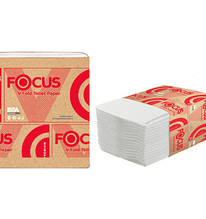 Бумага туалетная листовая Focus Premium (V-сл) 2-слойная, 250лист/пач, 23*10,8 см, белая
