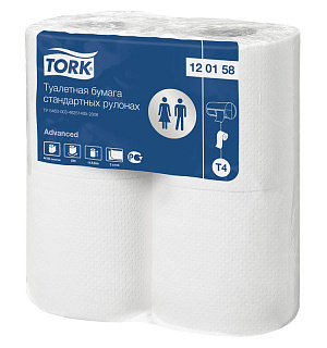 Бумага туалетная Tork "Advanced"(Т4) 2-слойная, стандарт. рулон, 23м/рул, 4шт., тиснение, белая