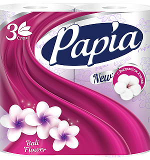 Бумага туалетная Papia "Балийский Цветок", 3-слойная, 4шт., ароматизир., тиснение, белая