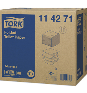 Бумага туалетная листовая Tork "Advanced"(ZZ-сл)(T3) 2-слойная, 242лист/пач, белая