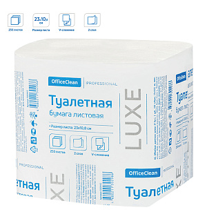 Бумага туалетная листовая OfficeClean Professional (V-сл)(T3), 2-слойная, 250лист/пач, белая