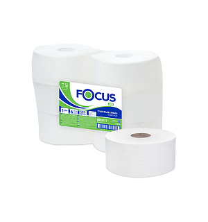 Бумага туалетная Focus Eco Jumbo, 1 слойн, 525м/рул, тиснение, белая