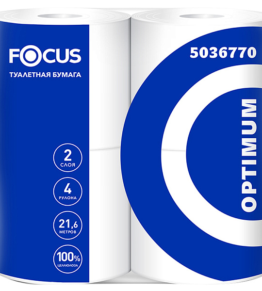 Бумага туалетная Focus Optimum, 2 слойн, мини-рулон, 22м/рул, 4шт., тиснение, белая