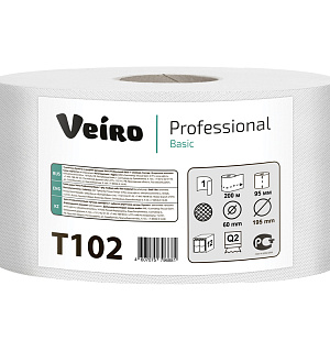 Бумага туалетная Veiro Professional "Basic"(Q2, Т2) 1-слойная, 200м/рул, тиснение, цвет натуральный