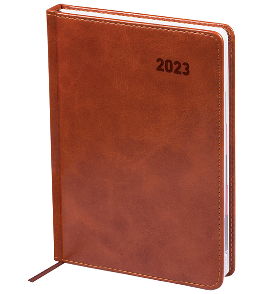 Ежедневник датированный 2023г. с вырубкой, A5, 176л., кожзам, OfficeSpace "Vesper Index", коричневый