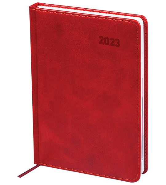 Ежедневник датированный 2023г. с вырубкой, A5, 176л., кожзам, OfficeSpace "Vesper Index", бордовый