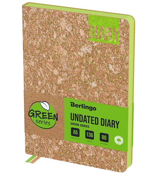 Ежедневник недатированный, A5, 136л., кожзам, Berlingo "Green Series", зеленый срез,  светло-коричневый