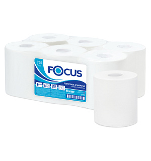 Полотенца бумажные в рулонах Focus Jumbo, 1-слойные, 280м/рул, ЦВ, белые