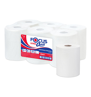 Полотенца бумажные в рулонах Focus Extra Quick, 2-слойные, 150м/рул, втулка 50мм, белые