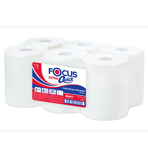 Полотенца бумажные в рулонах Focus Extra Quick, 2-слойные, 150м/рул, втулка 50мм, белые