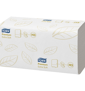 Полотенца бумажные лист. Tork "Premium"(ZZ сл)(H3), 2-слойные, 200л/пач, 23*22,6см, белые
